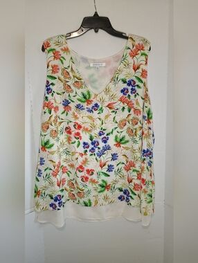 Rose & Oliver Cream Floral V-Neck Sleeveless Top Size 3X